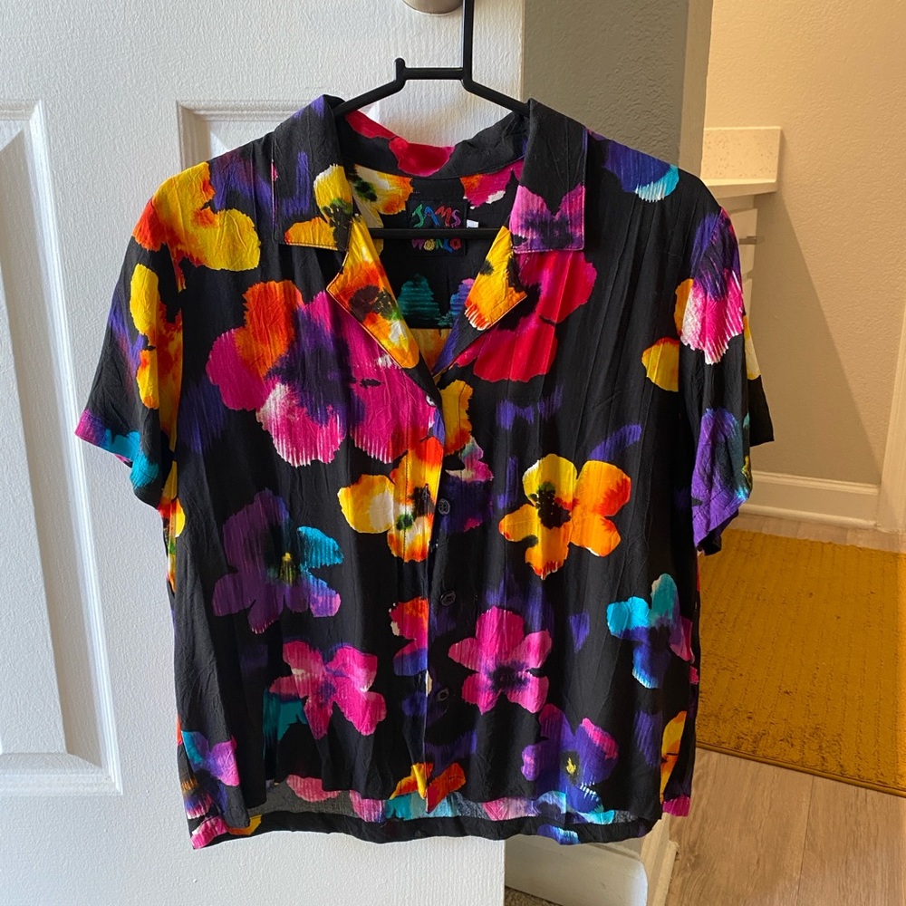 Jams World Black Floral Button Down Shirt